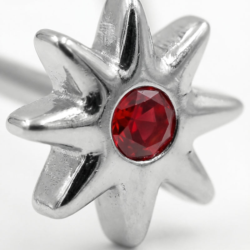 Piercing con fiore e zircone rosso in Titanio G23- Piercing per naso