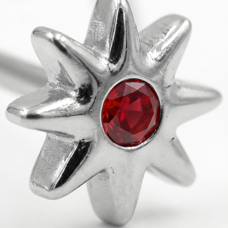 Piercing con fiore e zircone rosso in Titanio G23- Piercing per naso
