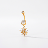 Piercing con zircone e fiore pendente in Acciaio Chirurgico 316L - Piercing per ombelico