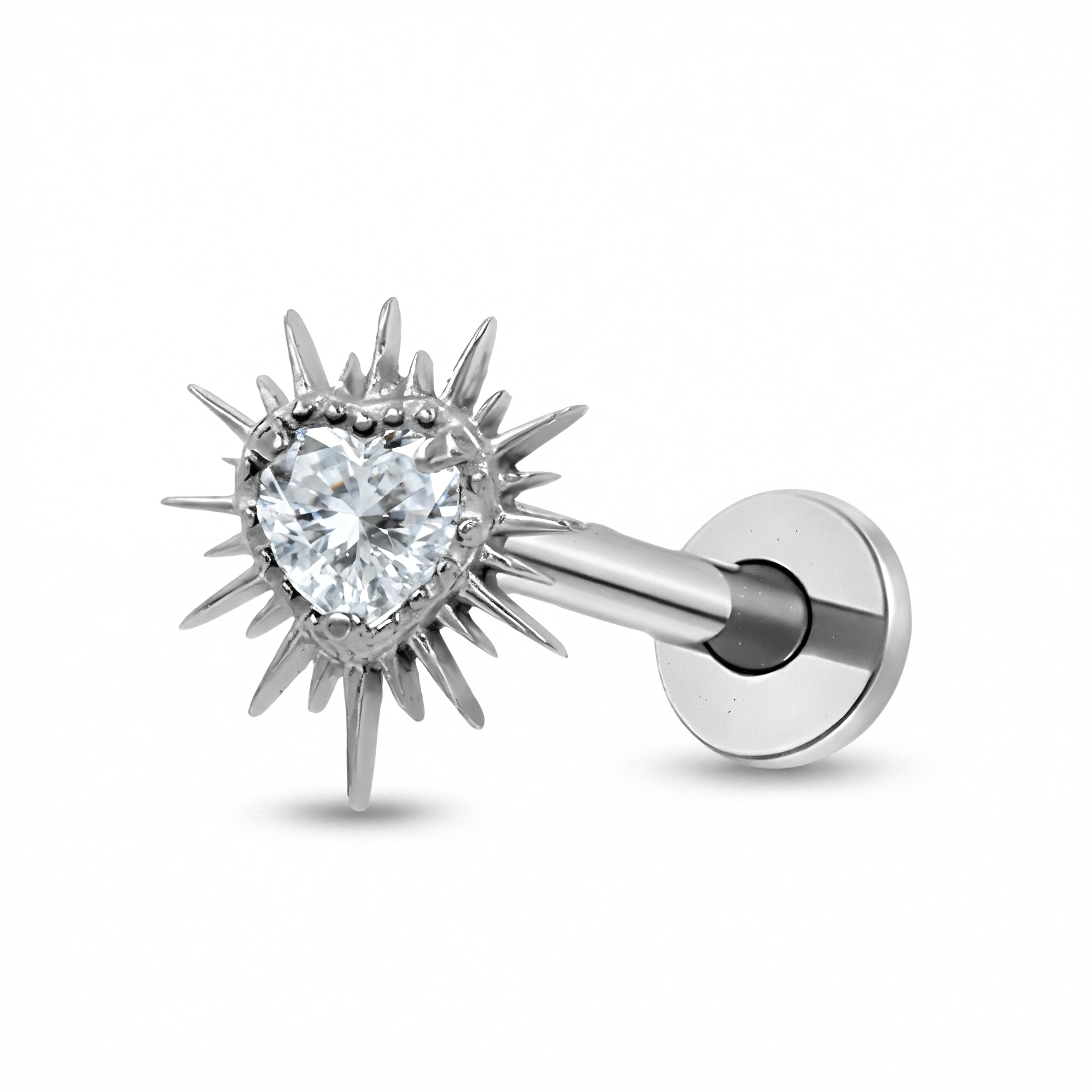 Piercing con cuore e zircone in Titanio G23 - Piercing per lobo, helix, forward helix, conch, flat, tragus