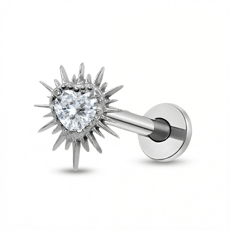 Piercing con cuore e zircone in Titanio G23 - Piercing per lobo, helix, forward helix, conch, flat, tragus
