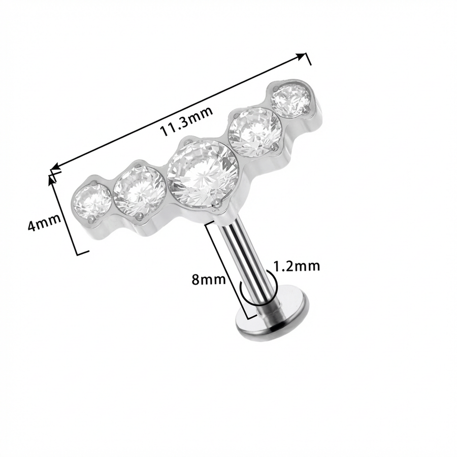 Piercing con zirconi in Titanio G23- Piercing per Lobo, helix, forward helix, conch, flat, tragus
