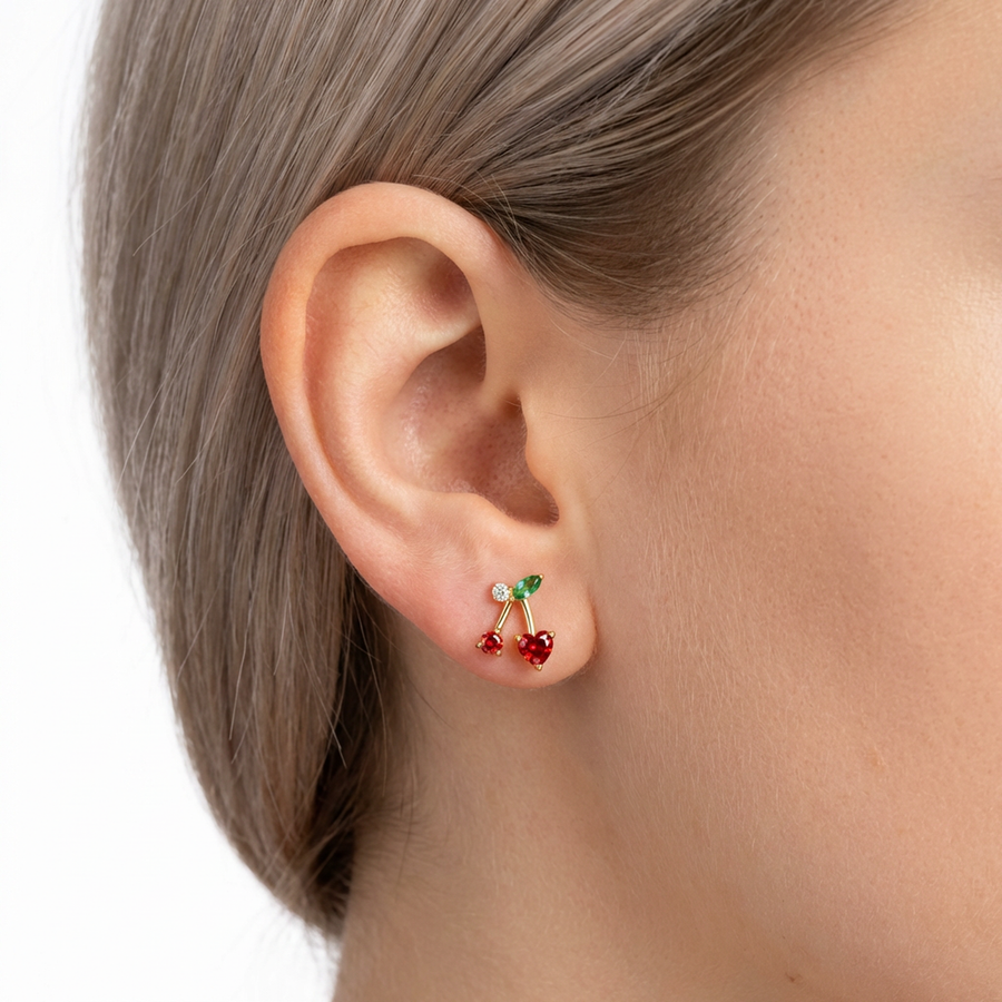 Barretta con ciliegie in Titanio - Piercing per orecchio