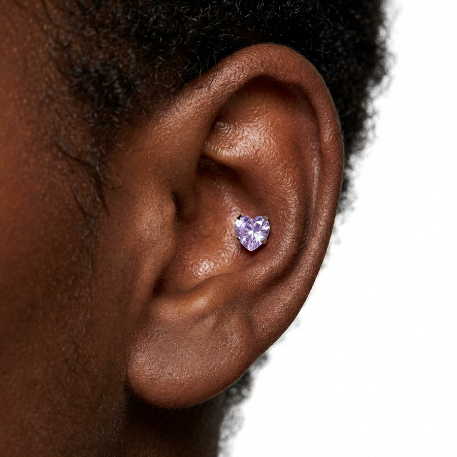 Piercing con cuore di zircone in Titanio G23- Piercing per Lobo, helix, conch, flat