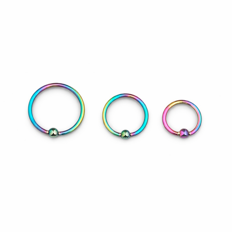 Piercing rainbow a incastro in acciaio chirurgico 316L con pallina