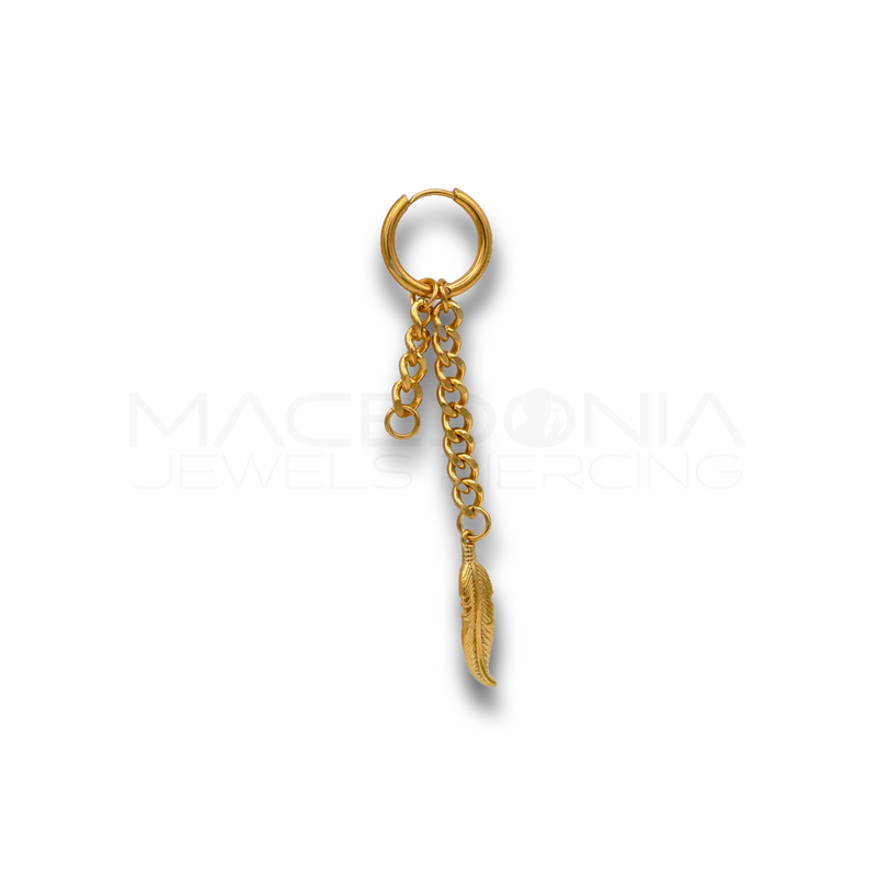 Piercing Clicker con Catenina e Piuma in Acciaio Chirurgico 316L