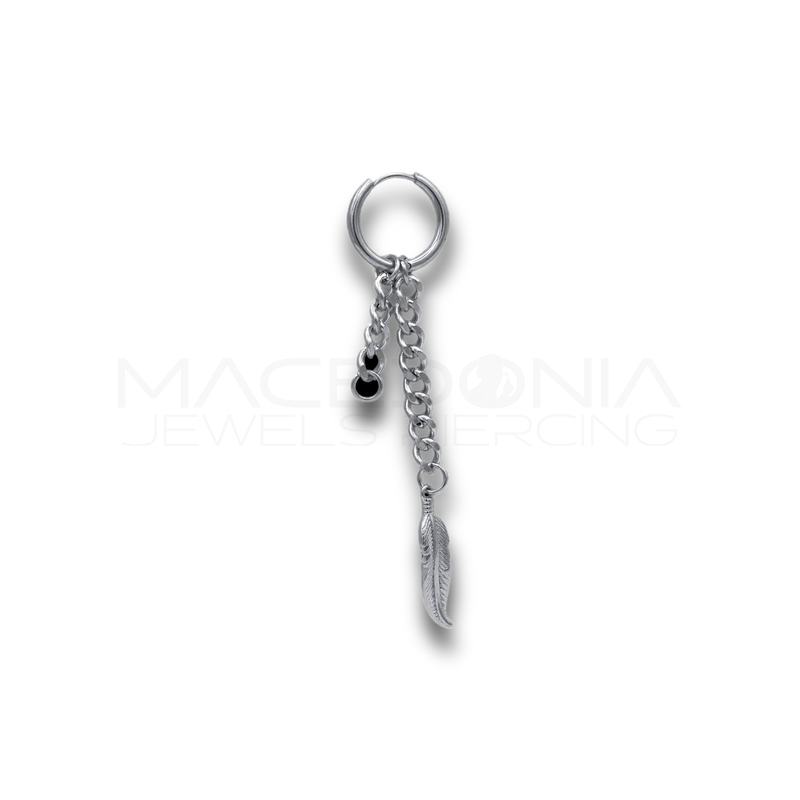 Piercing Clicker con Catenina e Piuma in Acciaio Chirurgico 316L