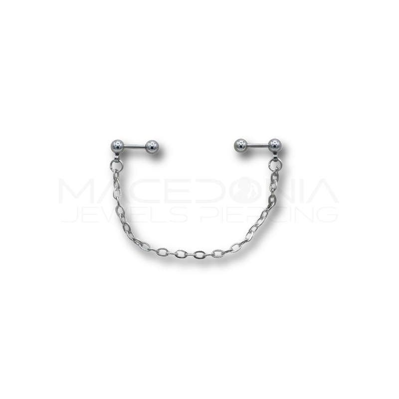 Coppia di Barbell in Acciaio Chirurgico 316L con Catena Decorativa