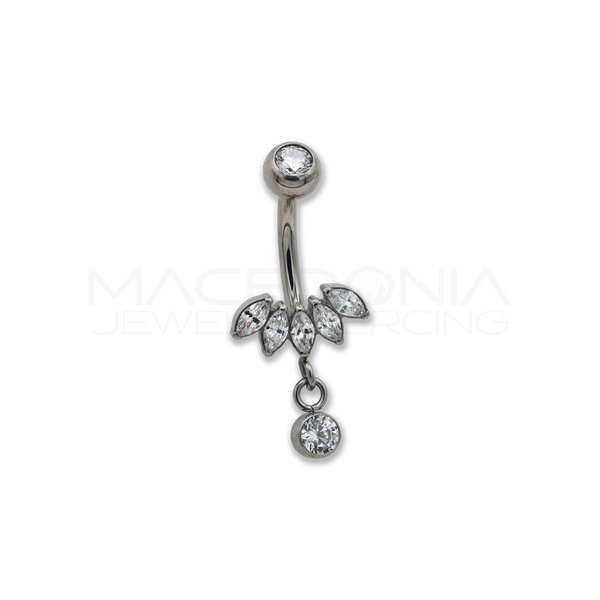 Piercing ombelico a banana in titanio F136 con pendente zirconato
