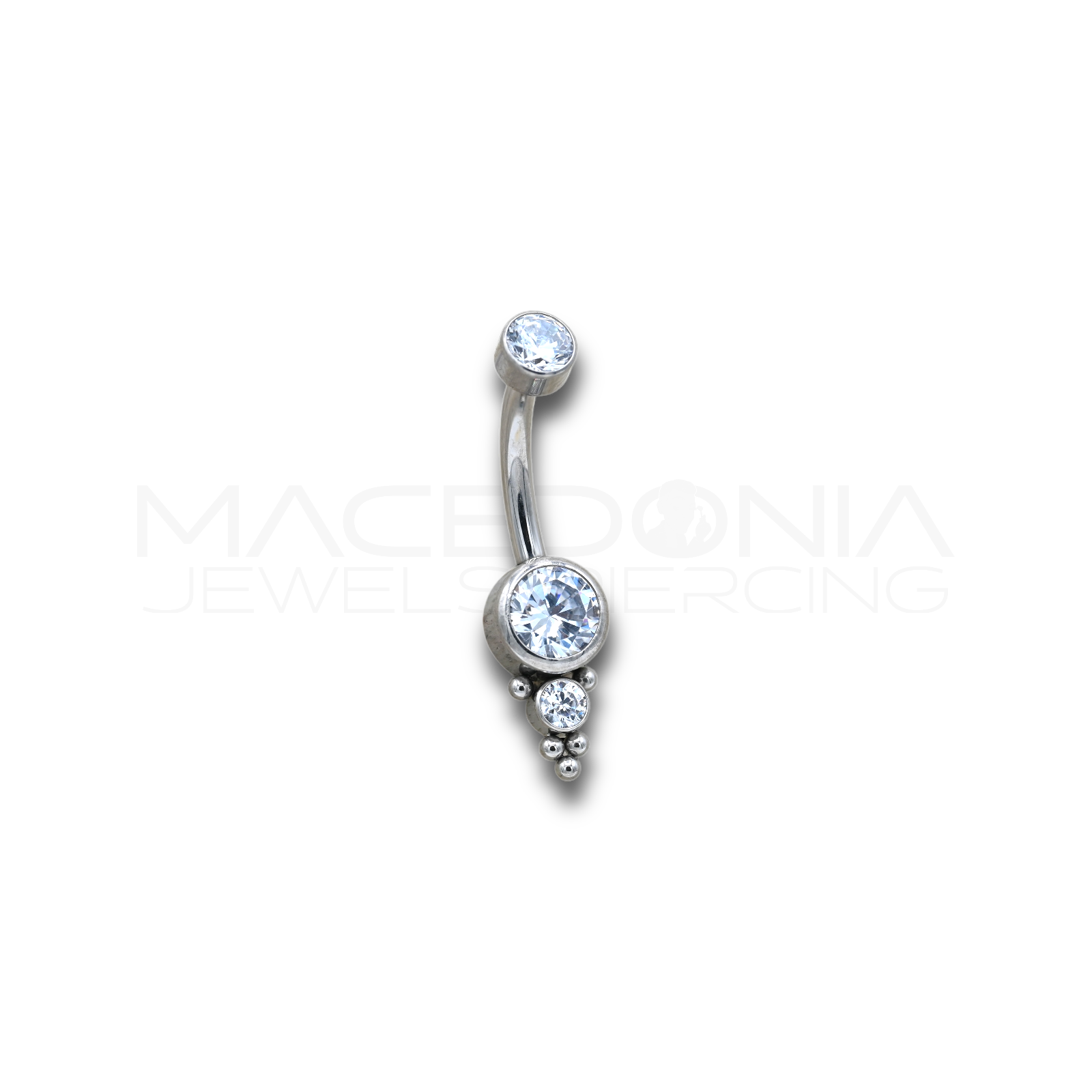 PIERCING NAVEL CON ZIRCONI INCASTONATI E MEZZA CORONCINA - TITANIO