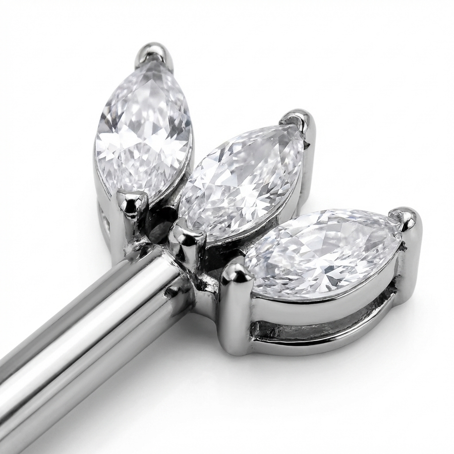 Piercing con tre zirconi in Titanio G23 - Piercing per Nipple