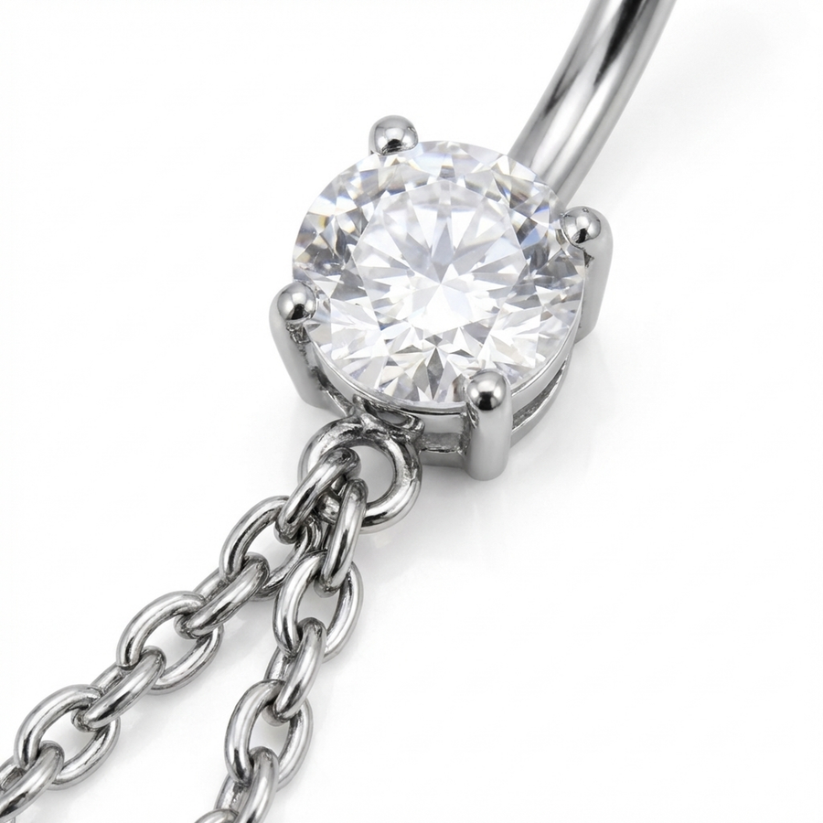 Piercing con zircone e catenina in Titanio G23 - Piercing per ombelico