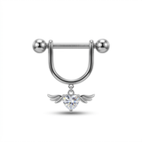 Piercing da Capezzolo in Acciaio Chirurgico 316L con Cuore Alato di Zirconi