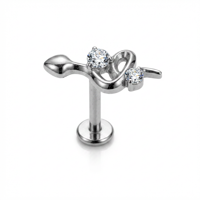Piercing con serpente e zirconi in Titanio G23- Piercing per Lobo, helix, forward helix, conch, flat, tragus
