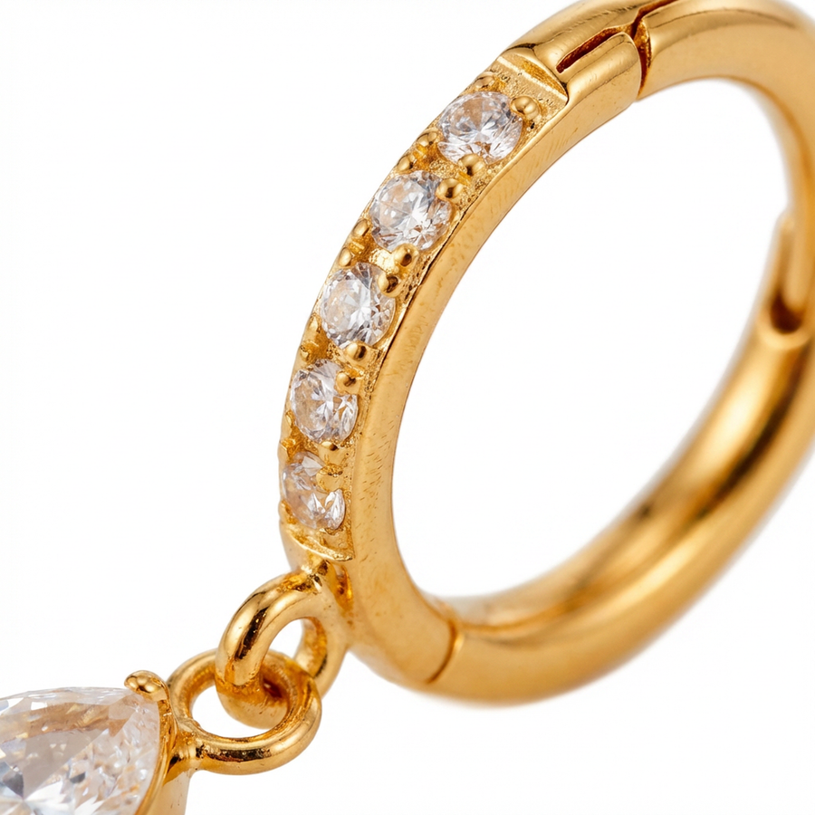 Cerchietto zirconato con goccia pendente in Titanio - Piercing per orecchio