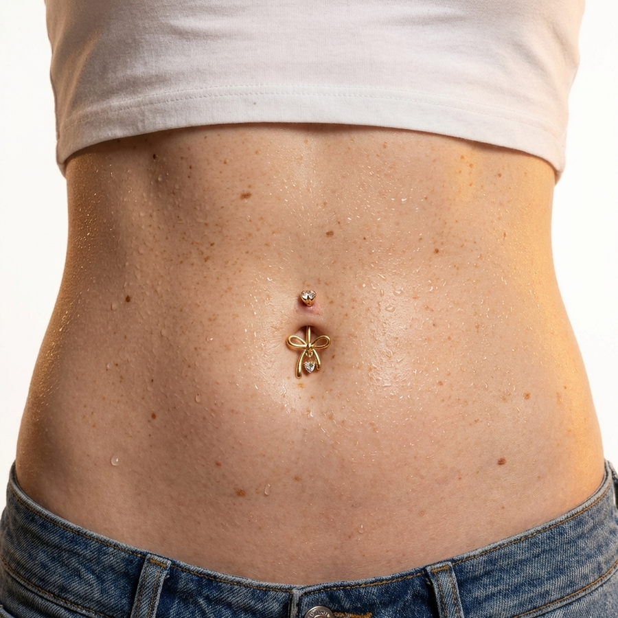 Piercing con fiocchetto e pendente con zircone in Titanio G23 - Piercing per ombelico