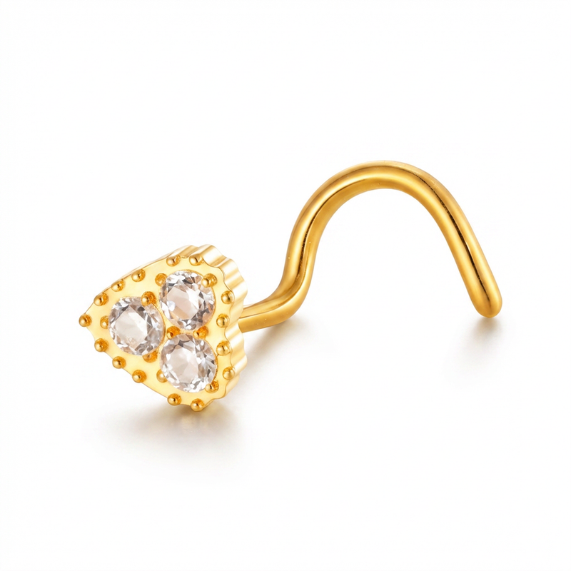 Piercing con cuore e zirconi in Titanio - Piercing per naso