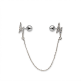 Orecchino Doppia Formina con Catenina, Zircone e Fulmine – Acciaio Chirurgico 316L