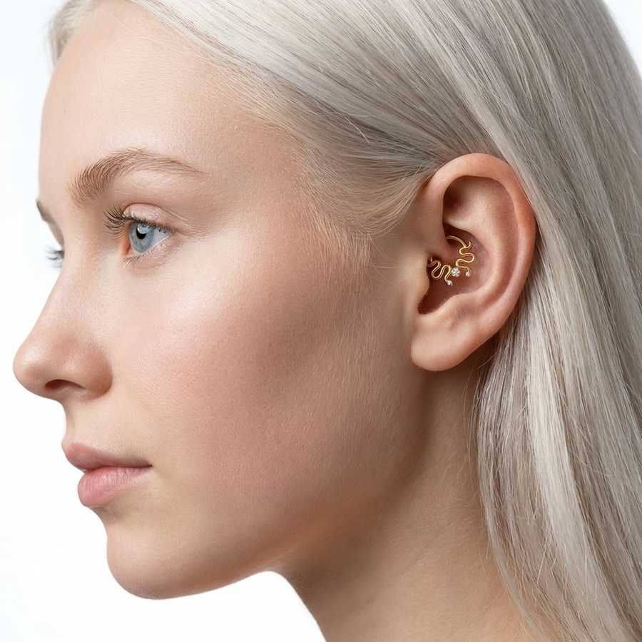 Piercing con serpentini e zircone Titanio G23 - Piercing per Lobo, helix, daith, septum