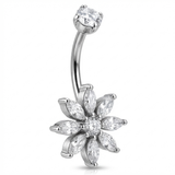 Piercing con fiore di zirconi in Titanio G23 - Piercing per ombelico