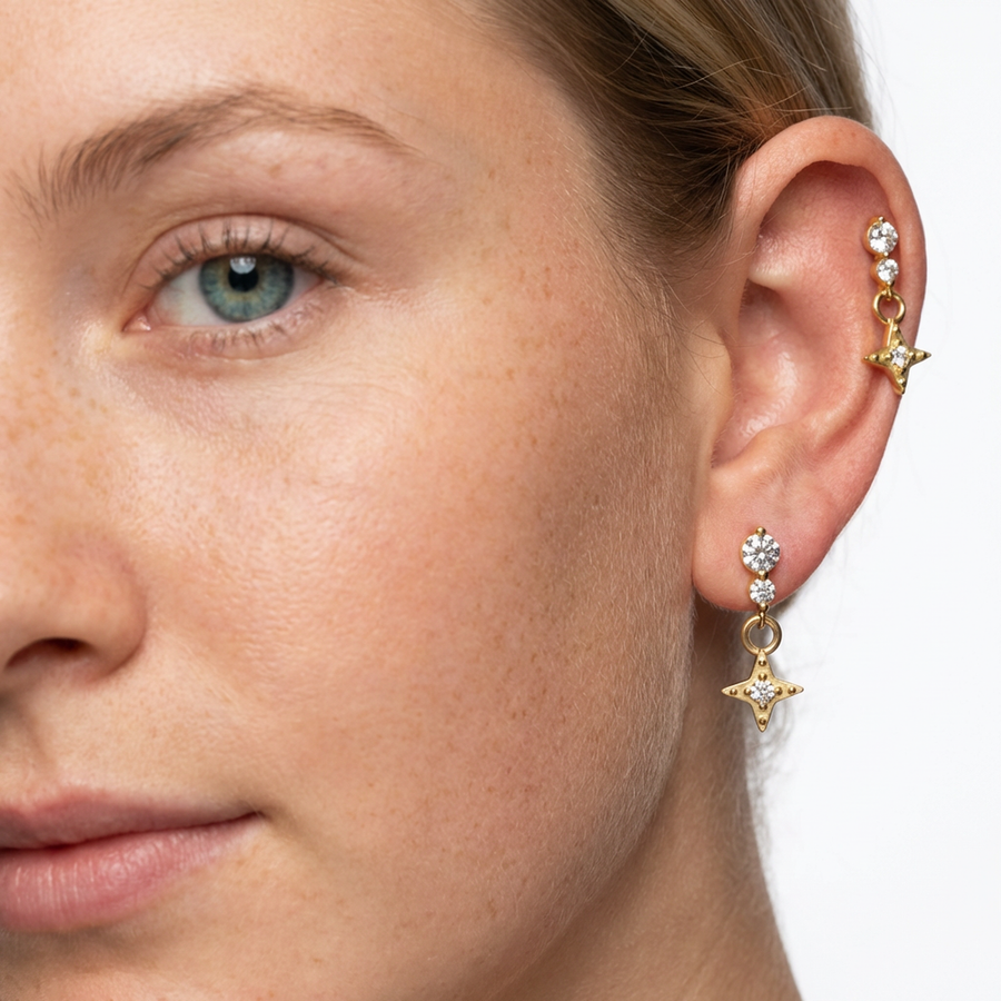 Piercing con zirconi pendenti in Titanio G23- Piercing per Lobo, helix, forward helix, conch, flat, tragus