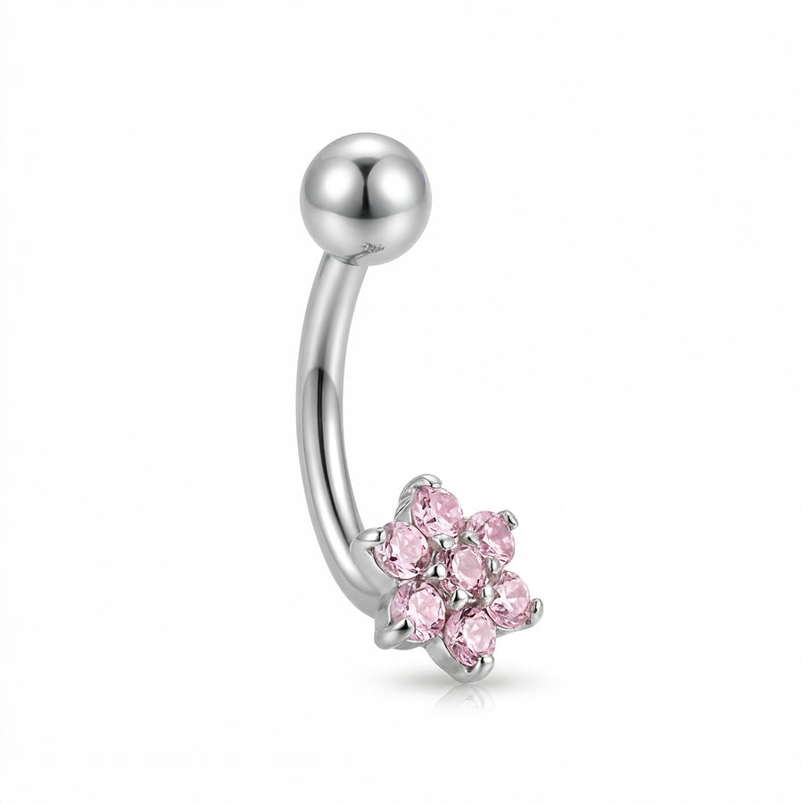 Navel con fiore di zirconi rosa in Titanio - Piercing per ombelico