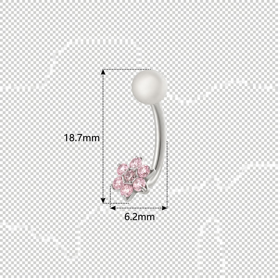 Navel con fiore di zirconi rosa in Titanio - Piercing per ombelico