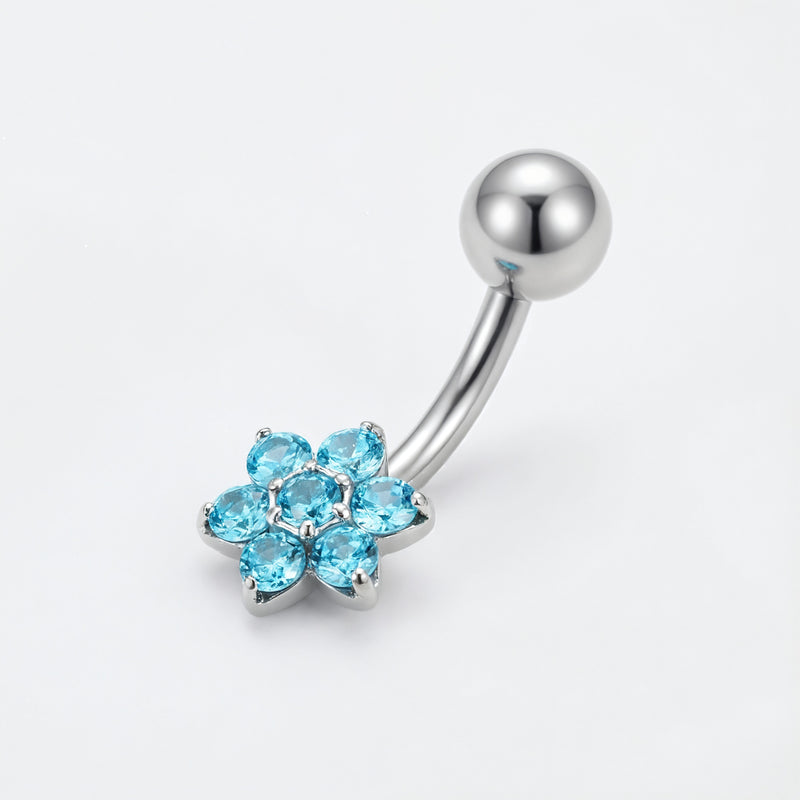 Piercing con fiore celeste in Titanio - Piercing per ombelico