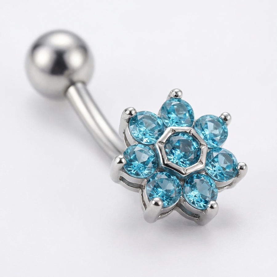 Piercing con fiore celeste in Titanio - Piercing per ombelico