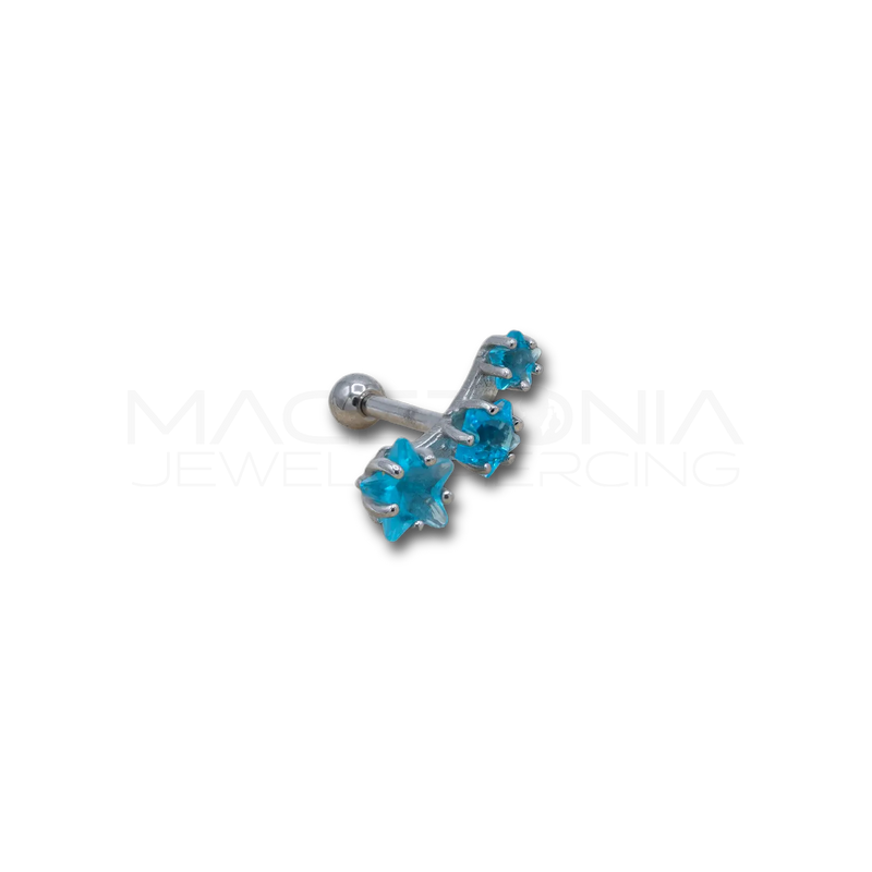 Piercing Helix con Tre Stelle Blu in Acciaio Chirurgico con Zirconi