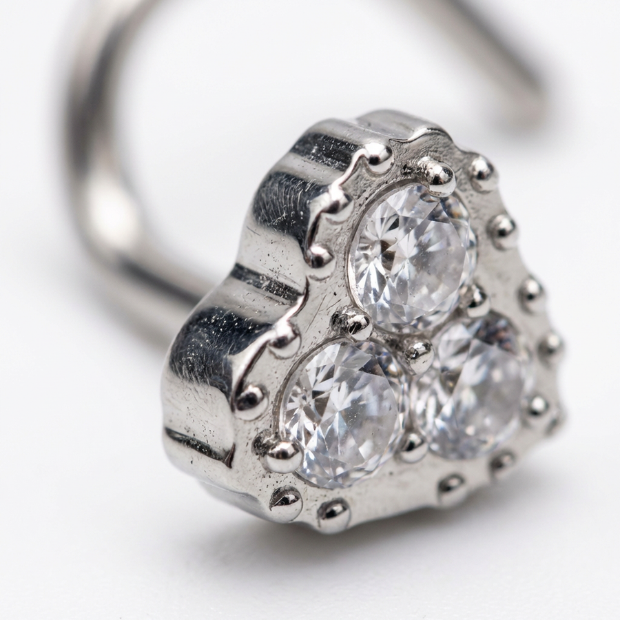 Piercing con cuore e zirconi in Titanio - Piercing per naso