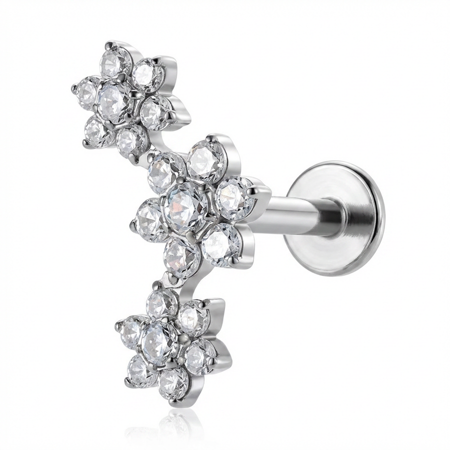 Barretta con tre fiori in Titanio - Piercing per orecchio