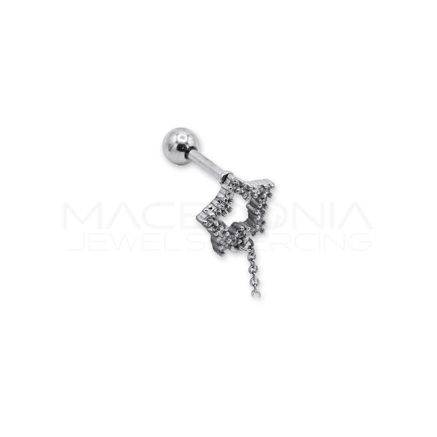 Barretta in Acciaio Chirurgico 316L con Zircone e Ciondolino