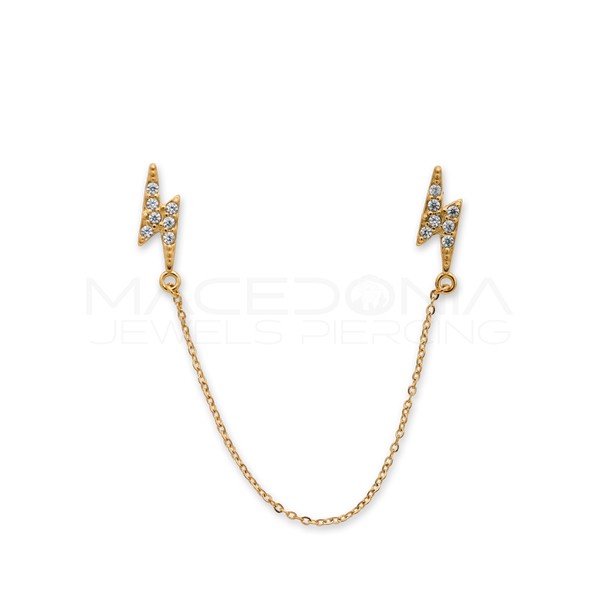 Orecchino Doppia Formina con Catenina, Zircone e Cuore – Acciaio Chirurgico 316L