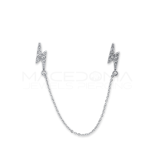 Orecchino Doppia Formina con Catenina, Zircone e Cuore – Acciaio Chirurgico 316L