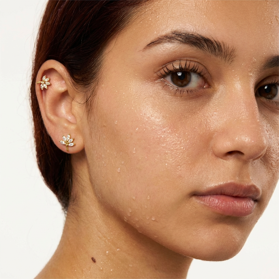 Barretta con fiore zirconato in Acciaio Chirurgico 316L - Piercing per orecchio