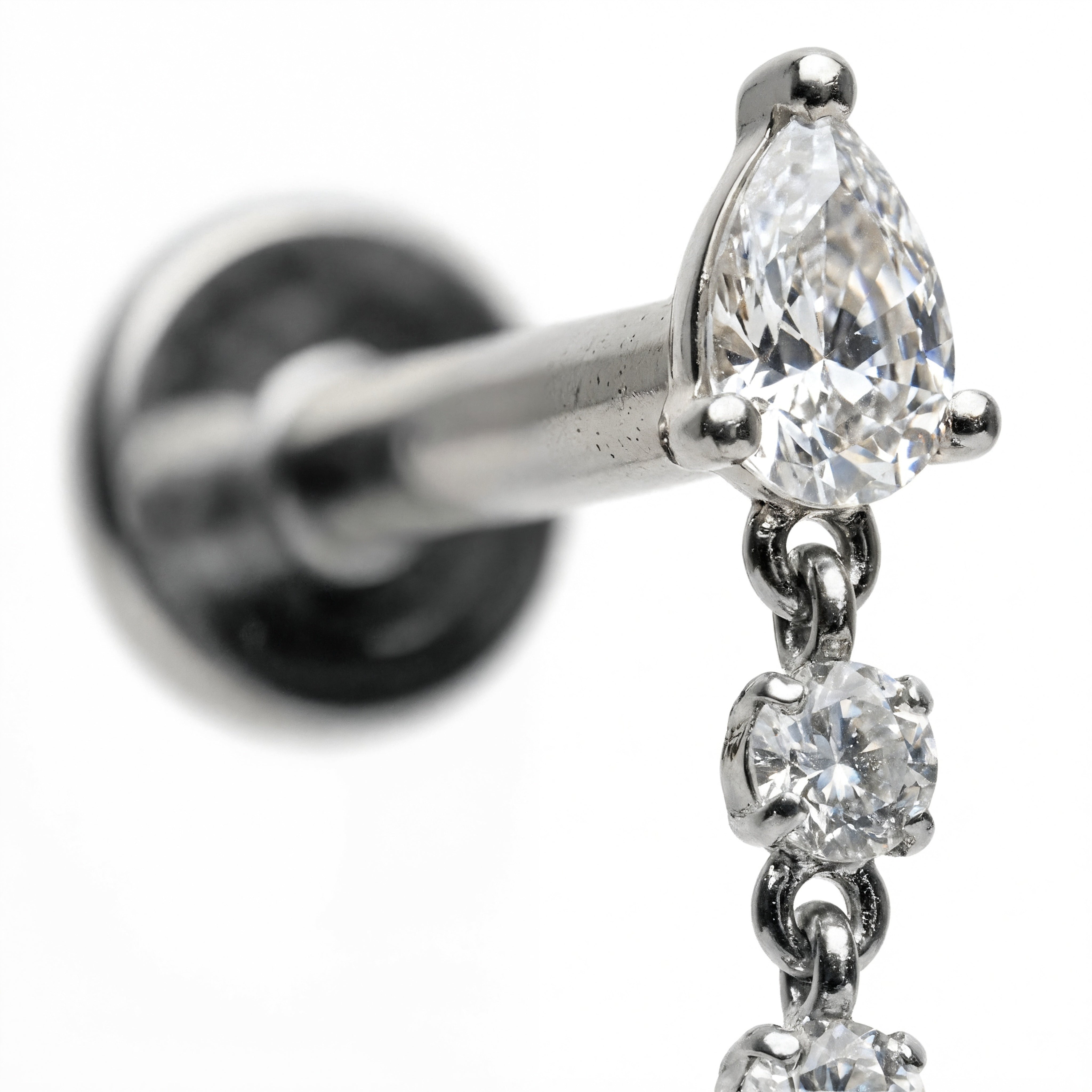 Piercing con zirconi pendenti in Titanio G23- Piercing per Lobo, helix, flat