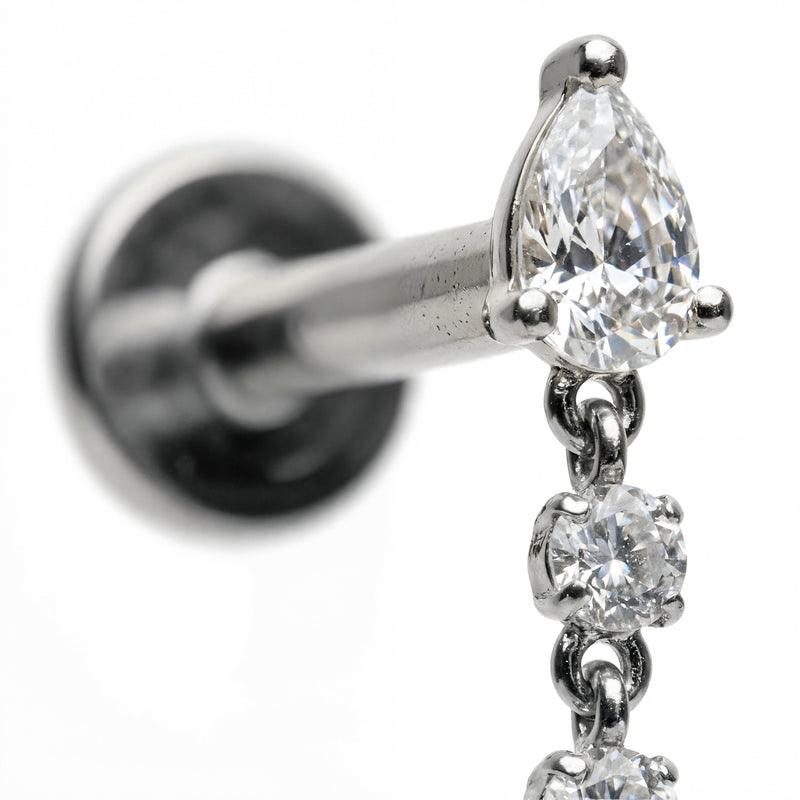 Piercing con zirconi pendenti in Titanio G23- Piercing per Lobo, helix, flat
