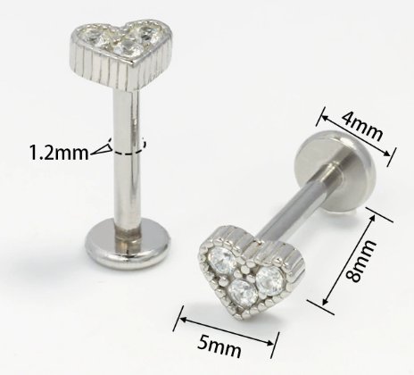 Barretta con cuore in Acciaio Chirurgico 316L - Piercing per orecchio