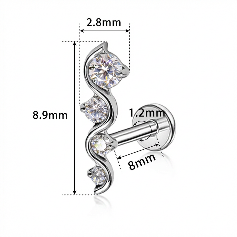Piercing con zirconi in Titanio G23 - Piercing per lobo, helix, forward helix, conch, flat, tragus