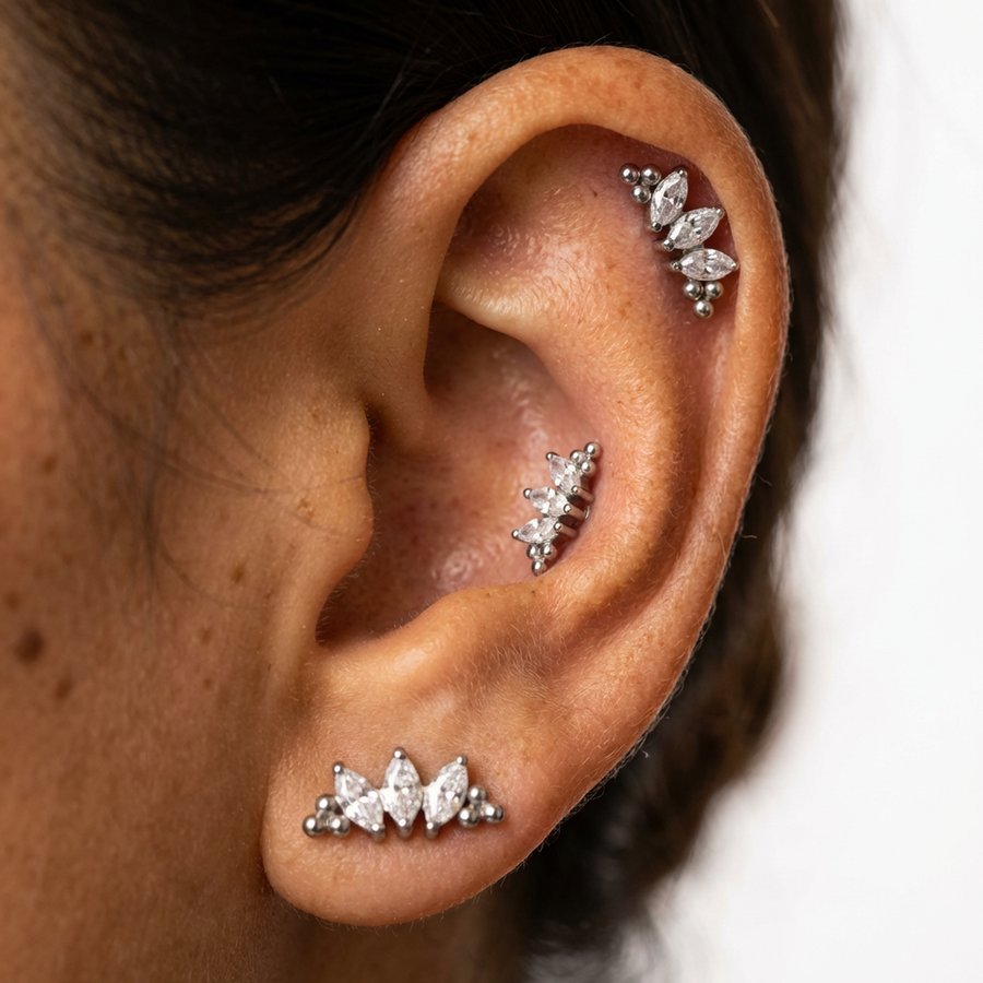 Piercing con zirconi in Titanio G23- Piercing per Lobo, helix, forward helix, conch, flat, tragus