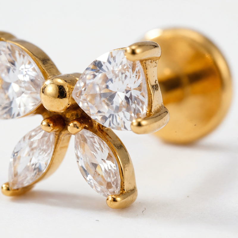 Barretta con fiocco zirconato in Acciaio Chirurgico 316L - Piercing per orecchio