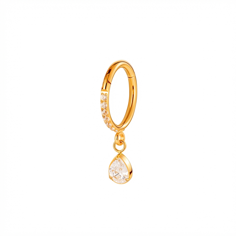 Cerchietto zirconato con goccia pendente in Titanio - Piercing per orecchio