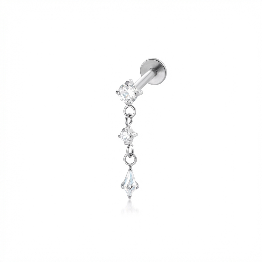 Piercing con tre zirconi pendenti in Titanio - Piercing per orecchio