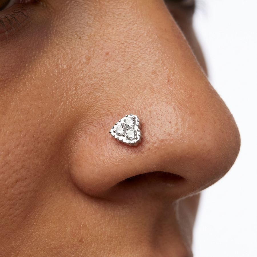 Piercing con cuore e zirconi in Titanio - Piercing per naso