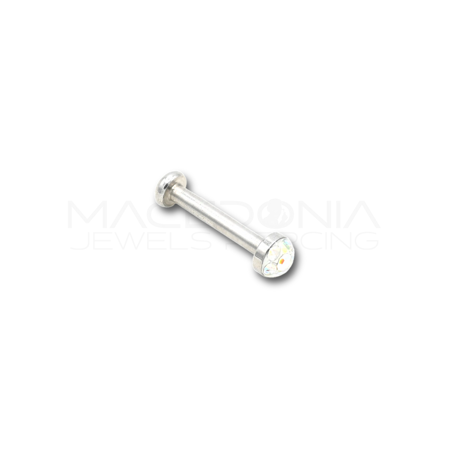 Labret con piattello a zircone in acciaio chirurgico 316L