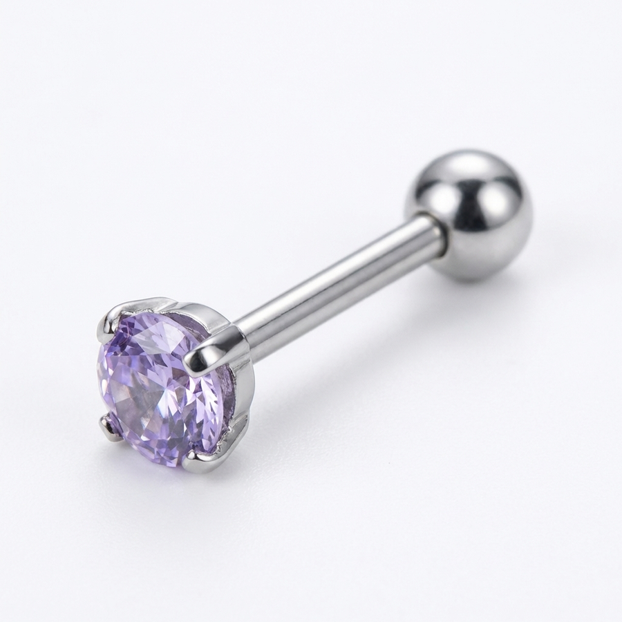 Piercing con zircone rotondo in Titanio F136 - Piercing per lingua