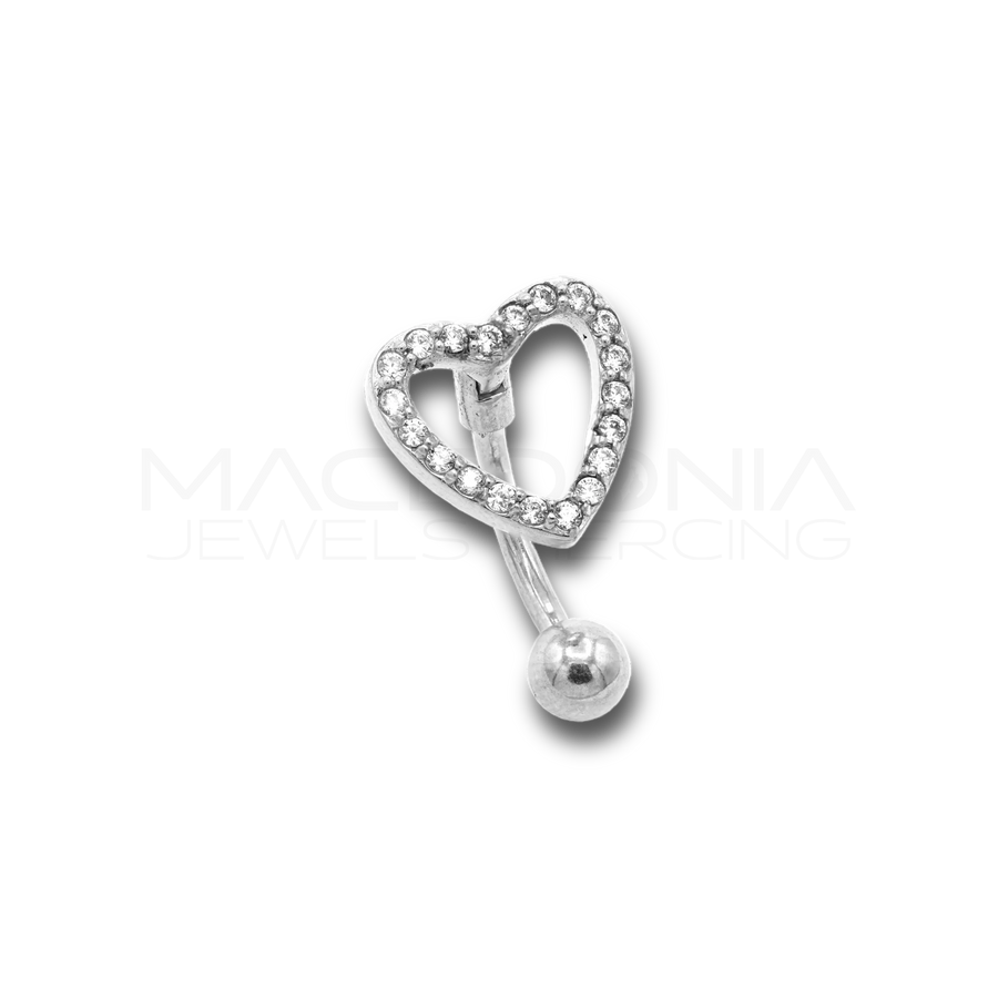 Piercing con cuore e zirconi in Acciaio Chirurgico 316L - Piercing per ombelico