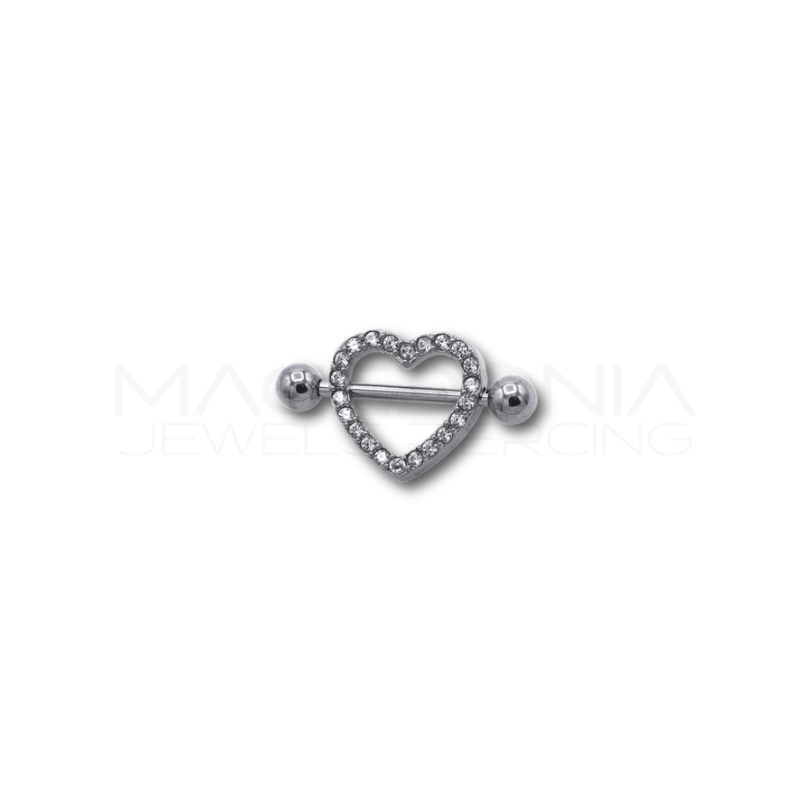 Piercing da Capezzolo in Acciaio Chirurgico 316L con Cuore e Zirconi
