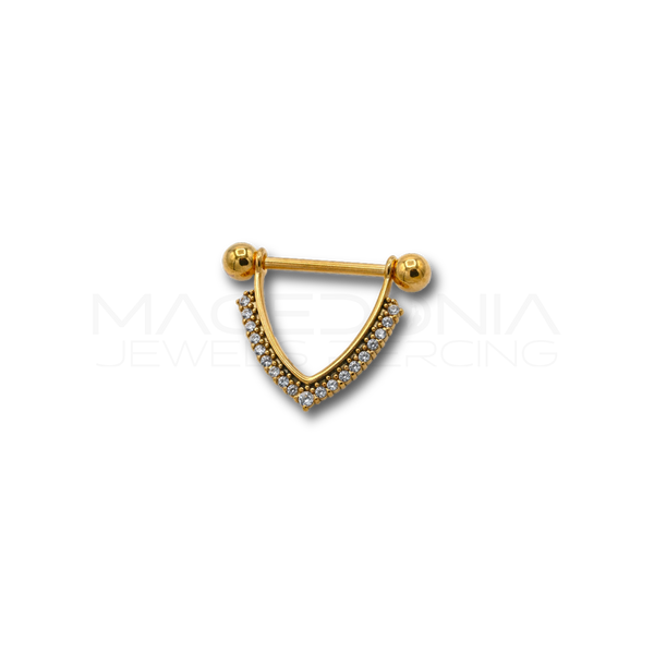 Piercing da Capezzolo in Acciaio Chirurgico 316L con Pendente a Forma di Collana a V e Zirconi